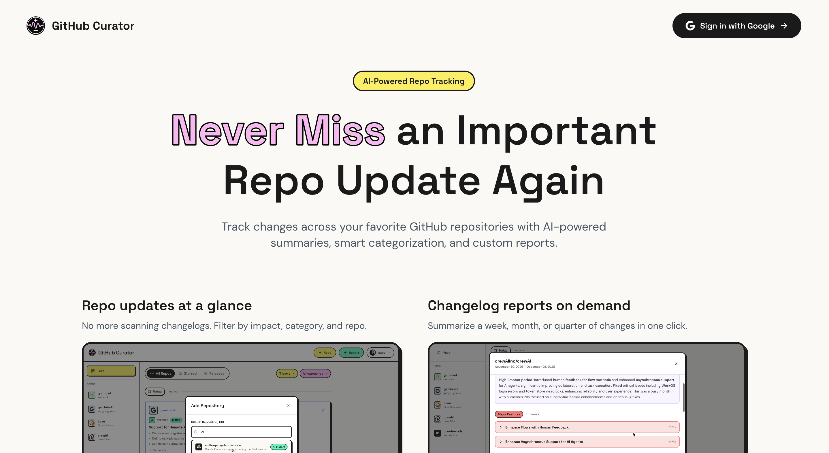 GitHub Curator preview